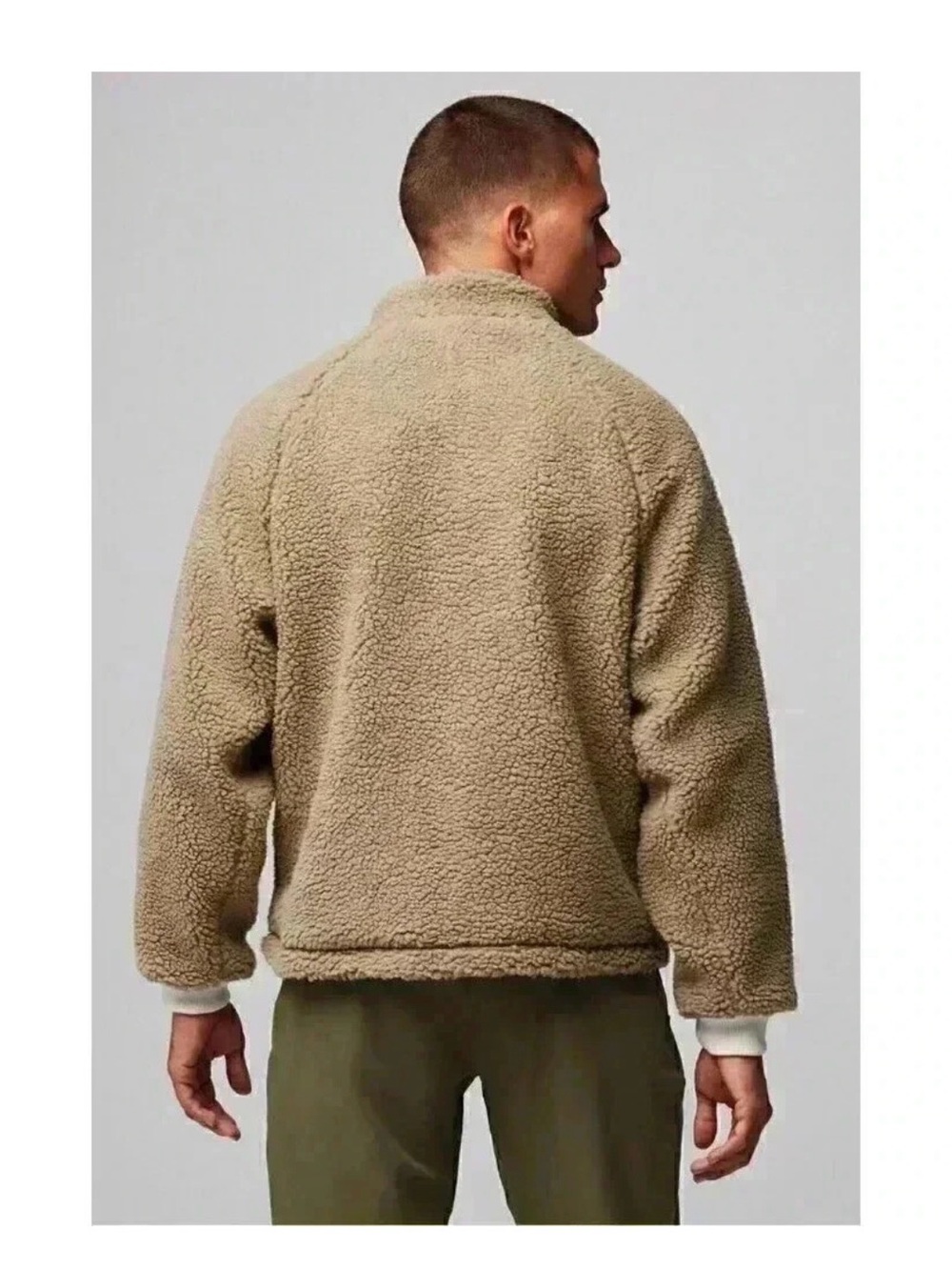 Fabletics Apres Men's Zip-Up Sherpa Jacket in Taupe with Contrast Pockets size L - Picture 2 of 10